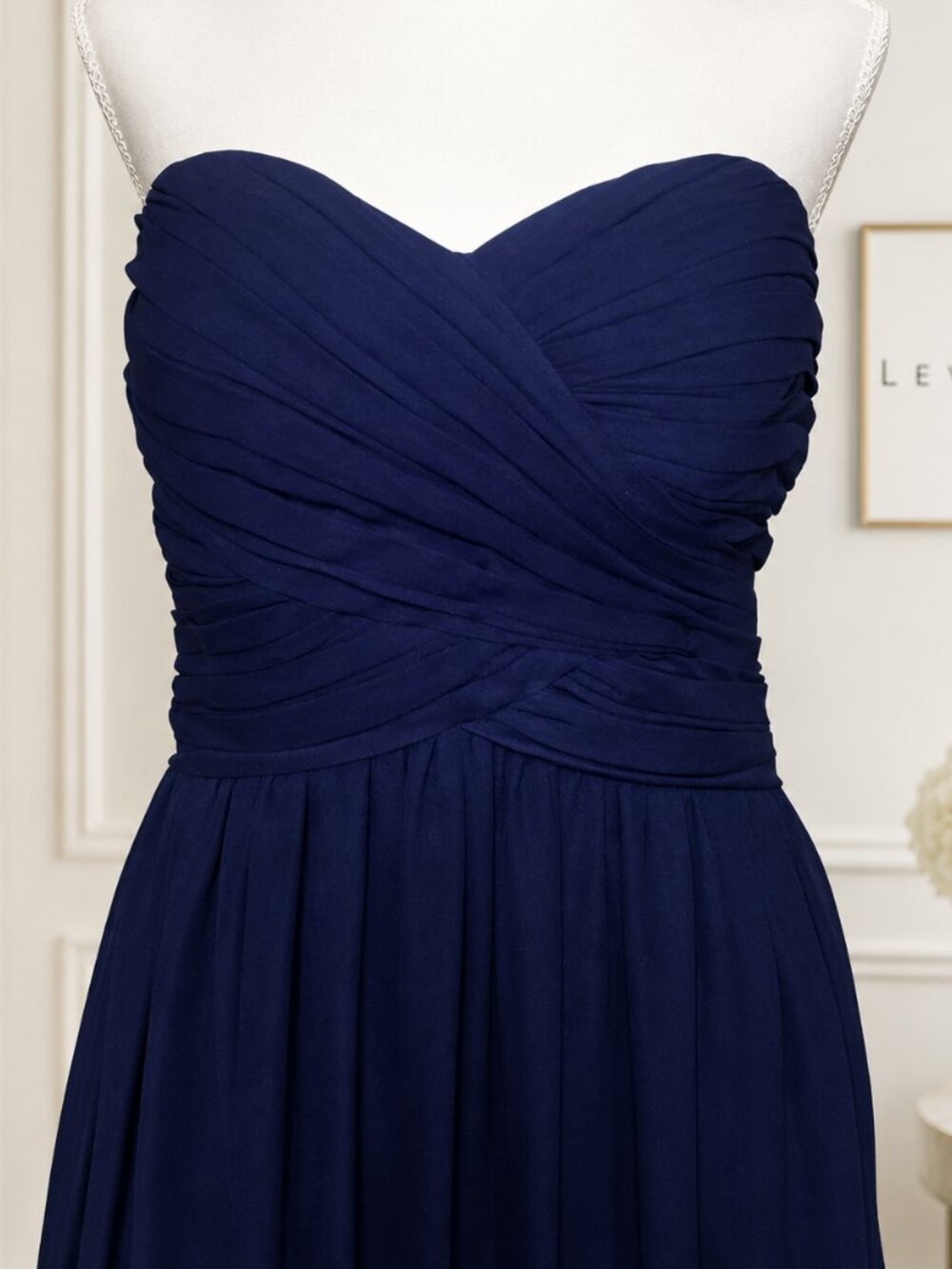 Bill Levkoff Navy Blue Strapless Bridesmaid Prom Gown Size 6 - Picture 4 of 6